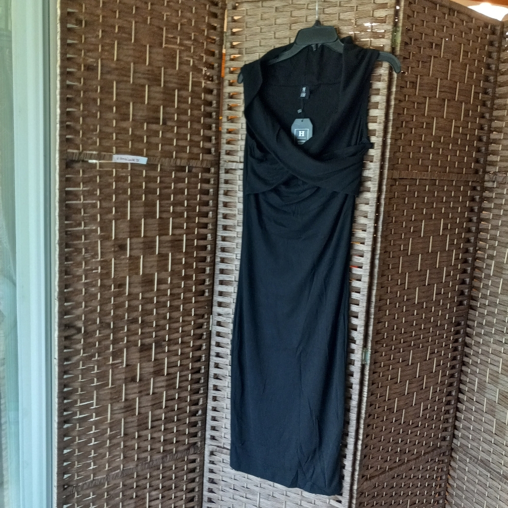 Off Shoulder Ribbed Midi Dress in Black - Picture 3 of 7